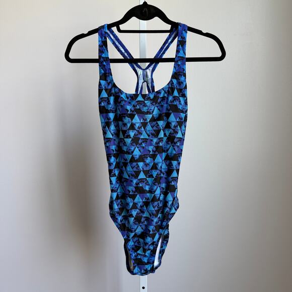 Speedo sz 10 blue geo print one-piece swimsuit‎ - Picture 1 of 7
